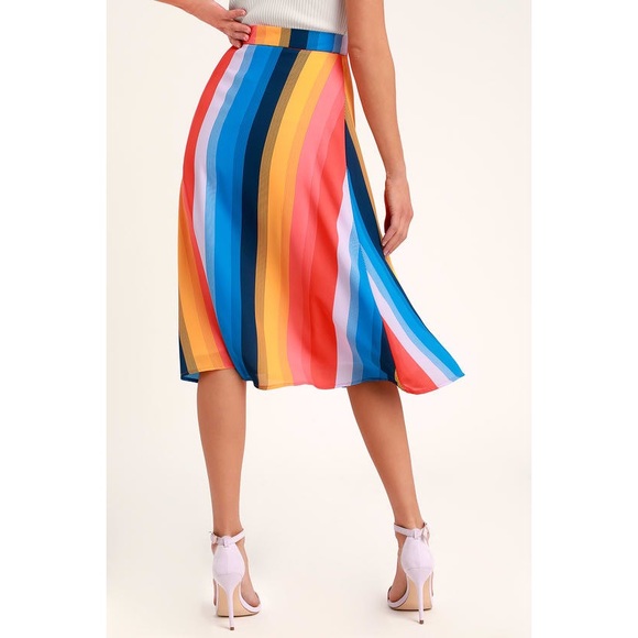 Lulu's End of the Rainbow Multi Striped Midi Skirt - Picture 3 of 10